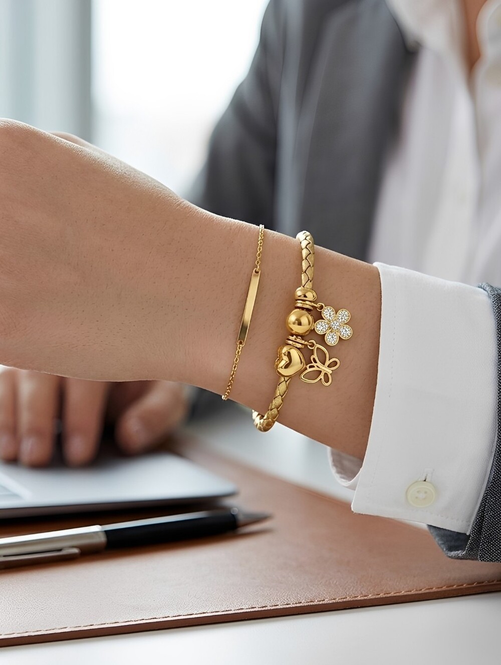 Linx Gold Leather Braided Cord Bracelet with Gold Magnetic Clasp